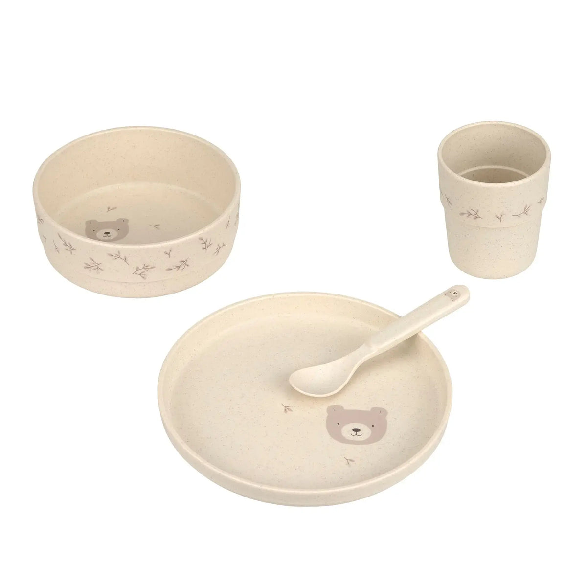 Lässig kinderservies Miracle of Nature in beige – 4-delige set met bord, kom, beker en lepel