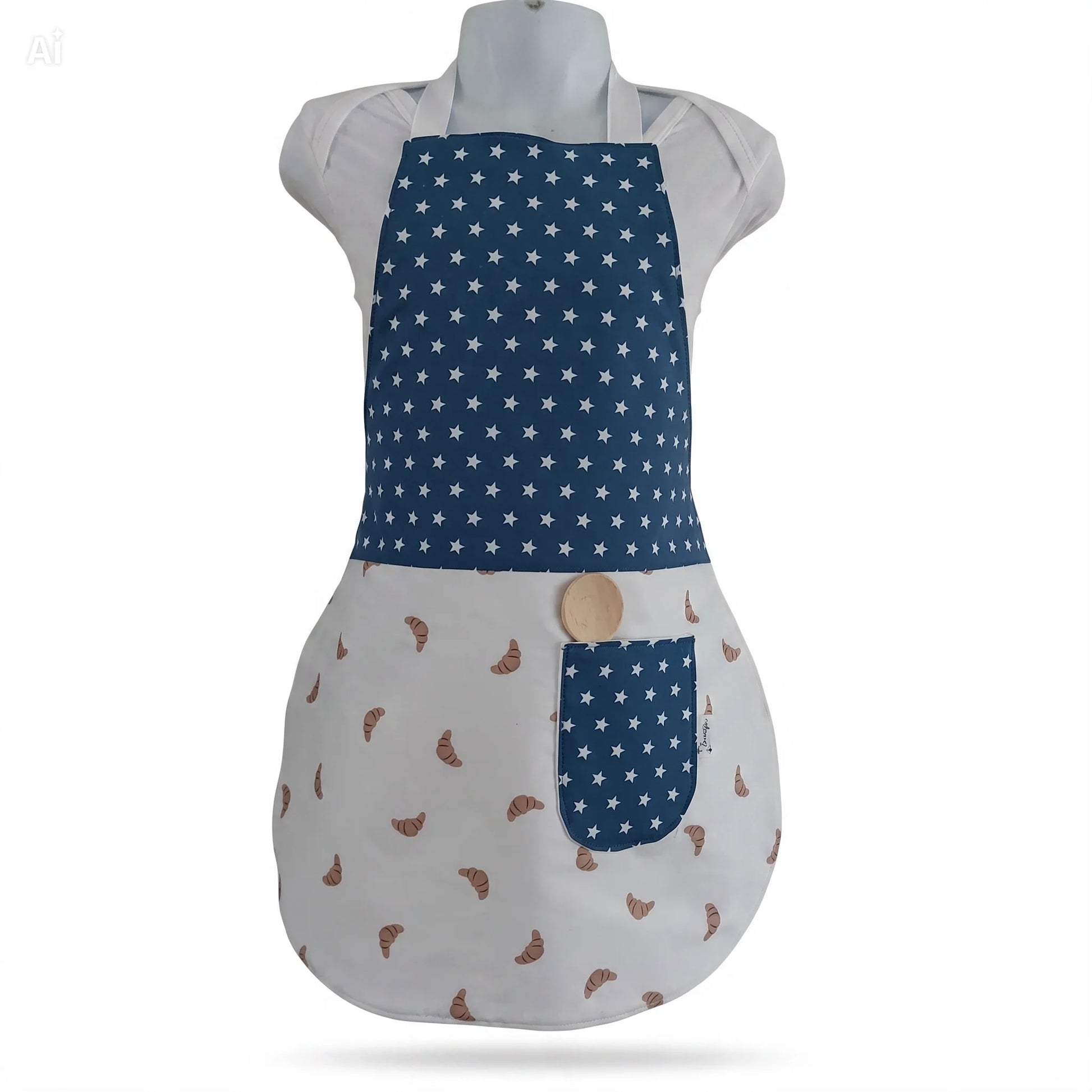 Handgemaakt kinderschortje met blauwe sterrenprint van Leonietje's – 100% OEKO-TEX katoen voor kinderen van 2 tot 5 jaar