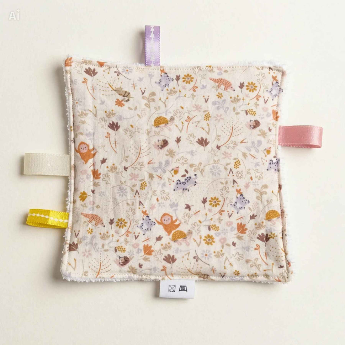 Leonietje's knisperdoekje met bosdiertjes print – OEKO-TEX katoen knisper speelgoed voor baby's vanaf 0 maanden