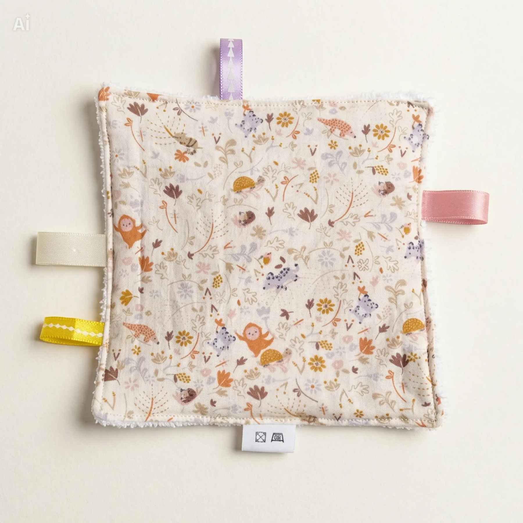 Leonietje's knisperdoekje met bosdiertjes print – OEKO-TEX katoen knisper speelgoed voor baby's vanaf 0 maanden