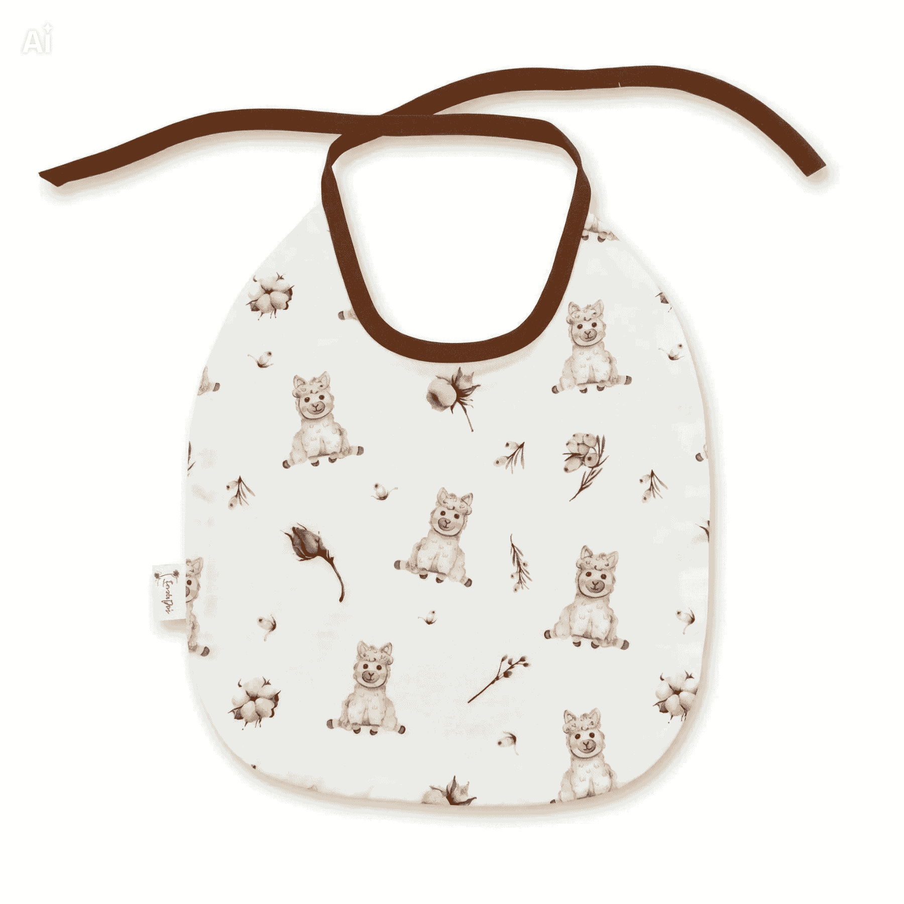 Handgemaakt slabbetje schaapje print wit beige met bruin biaisband — Leonietje's