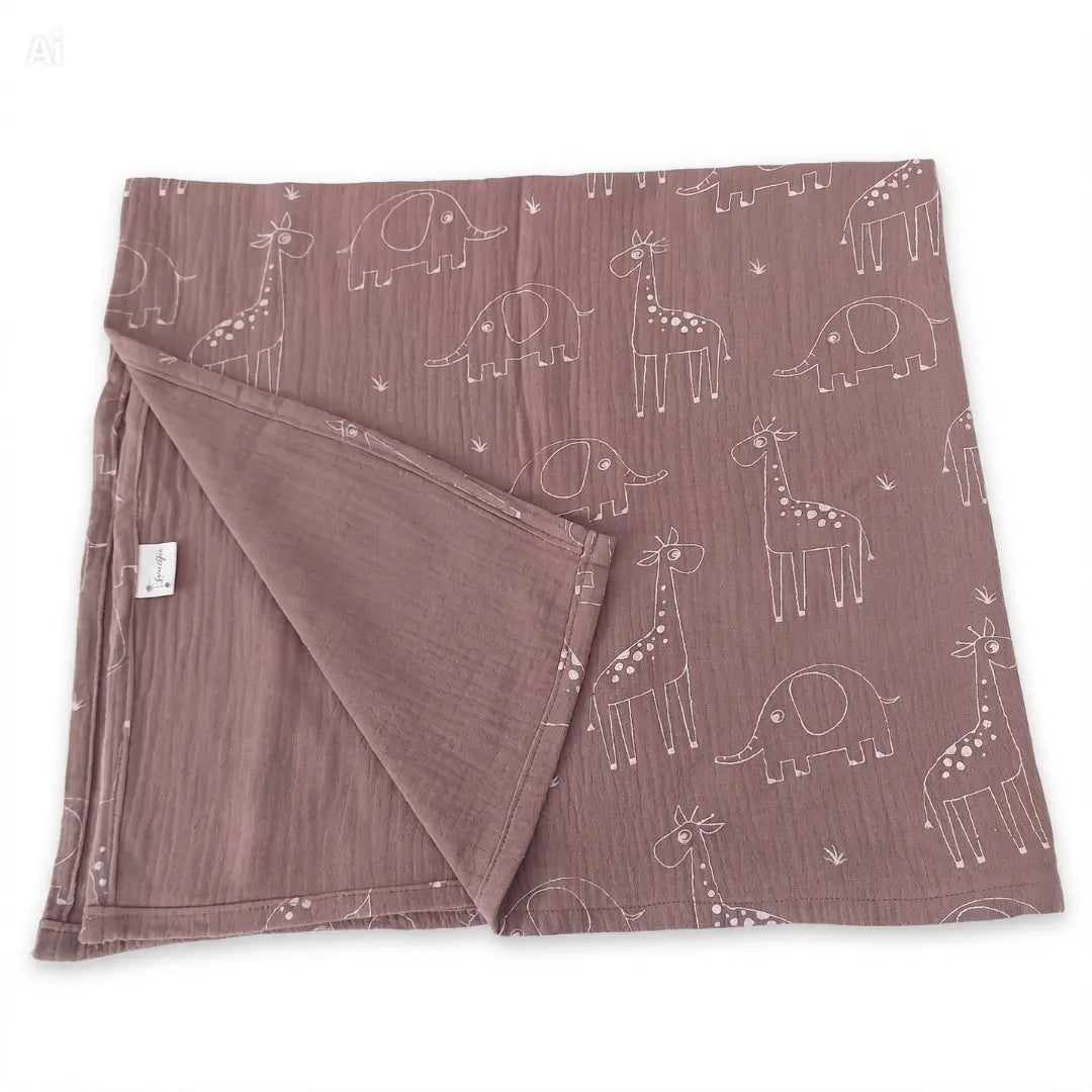 Dubbele hydrofiel doek olifant giraffe print bruintinten 70x75 cm, 100% katoen — Leonietje's