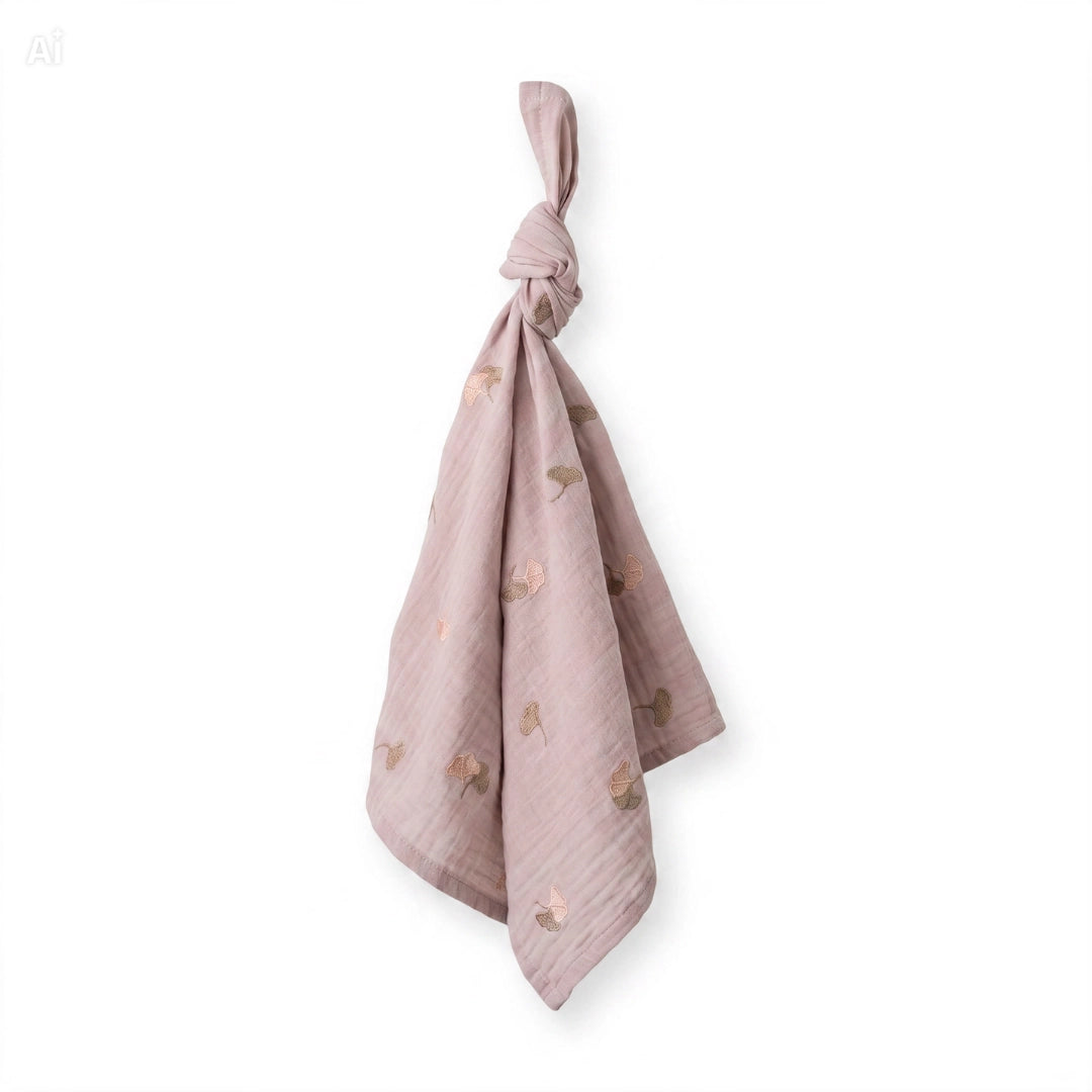 Dubbele hydrofiel doek embroidery leaves licht zand 70x75 cm, 100% katoen — Leonietje's
