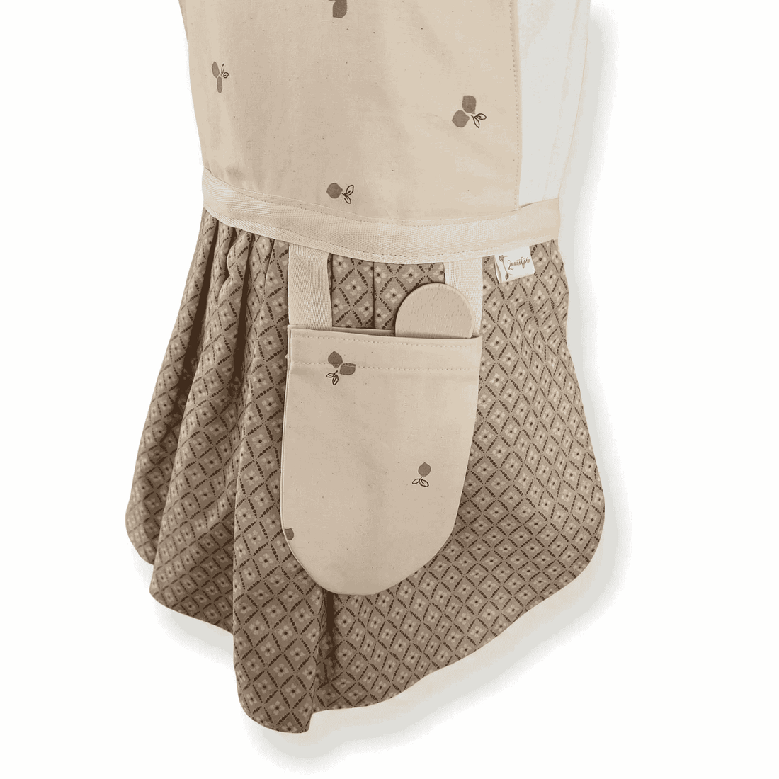 andgemaakt kinderschortje plooimodel citroen print boven bloemen geplooide rok beige grijsblauw — Leonietje's