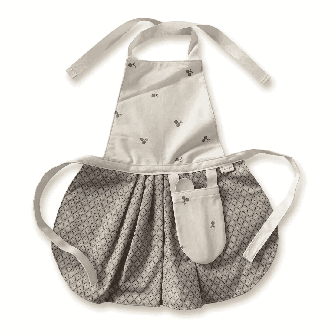 andgemaakt kinderschortje plooimodel citroen print boven bloemen geplooide rok beige grijsblauw — Leonietje's