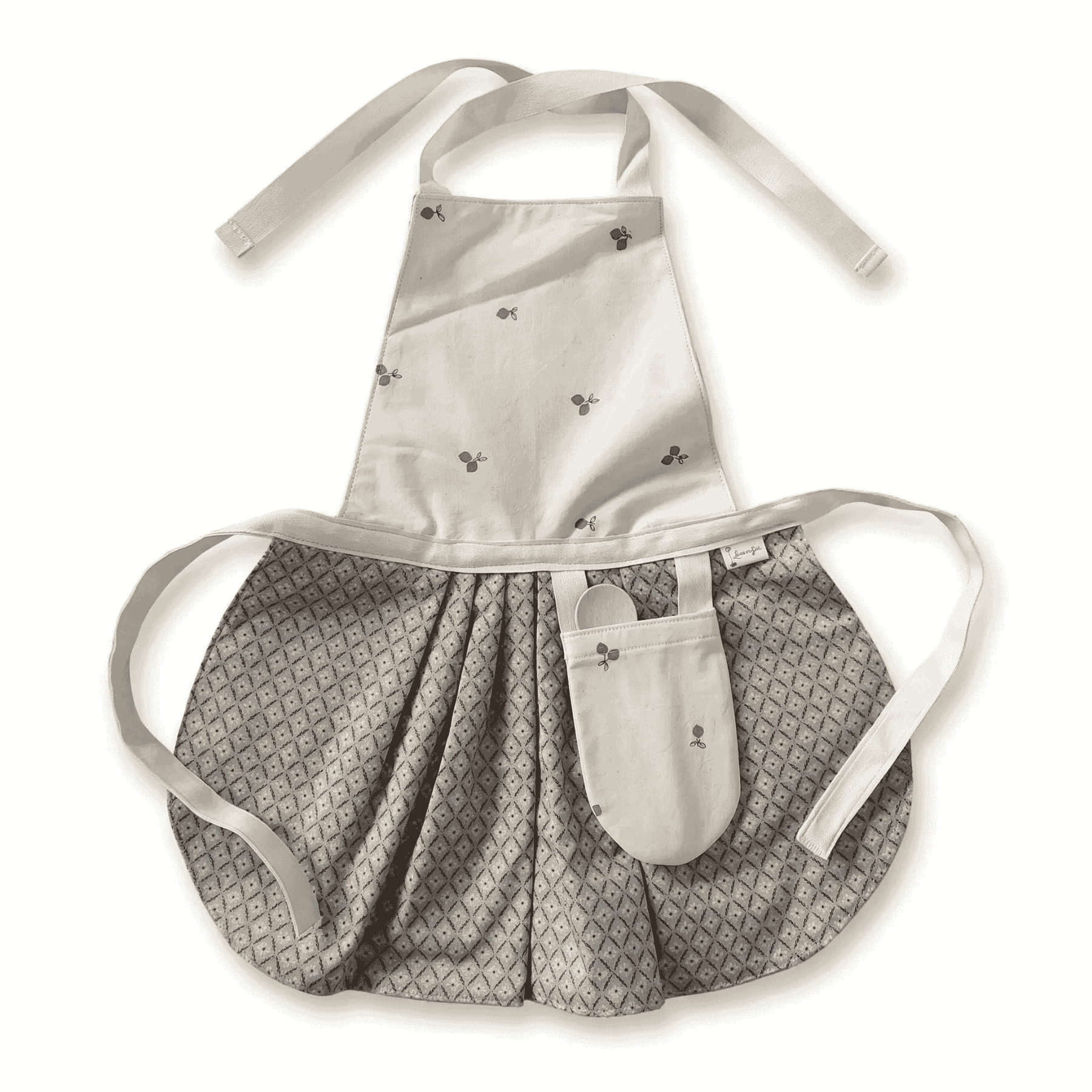 andgemaakt kinderschortje plooimodel citroen print boven bloemen geplooide rok beige grijsblauw — Leonietje's