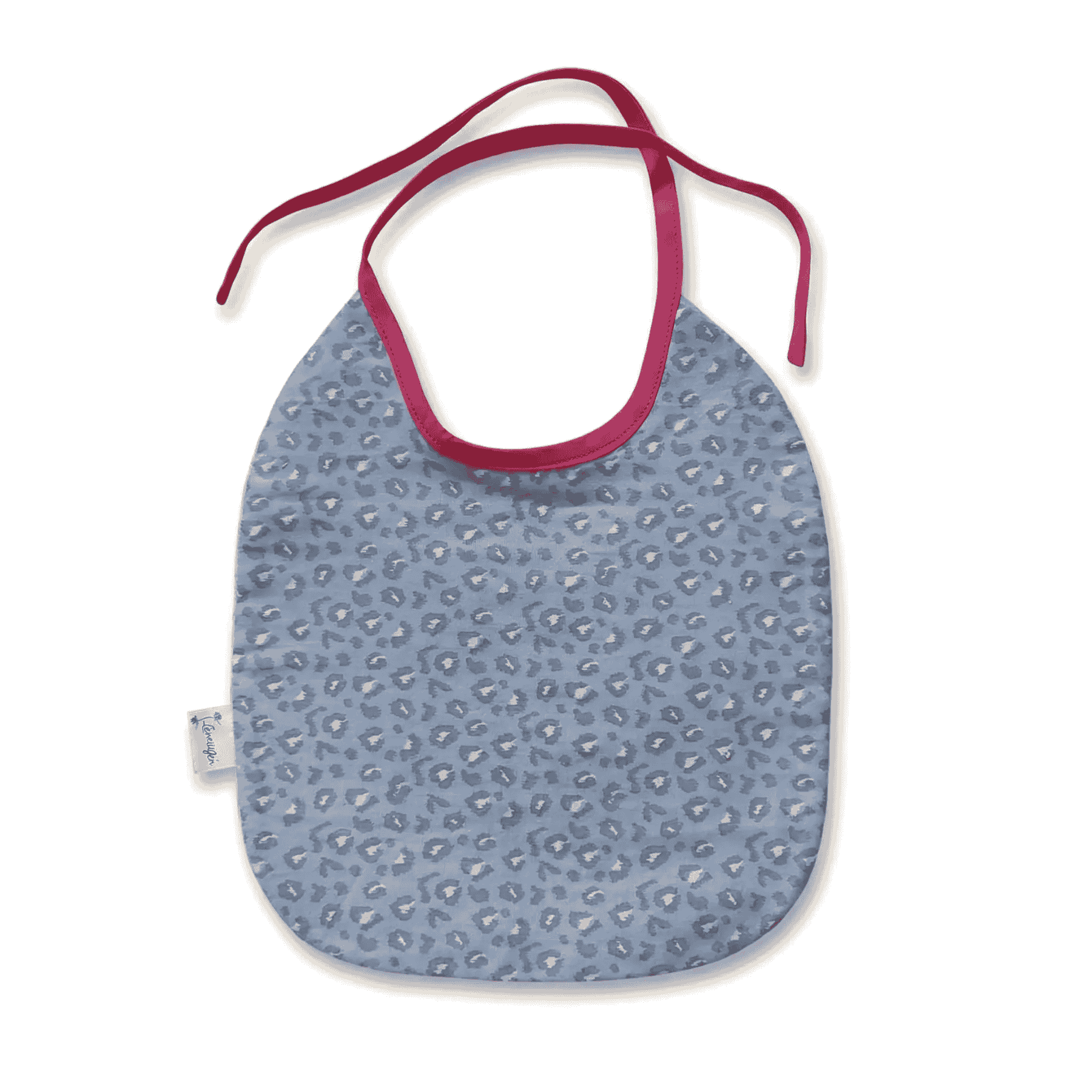 Girly baby slabbetje panterpatroon met fuchsia roze biaisband, stoere meisjesstijl