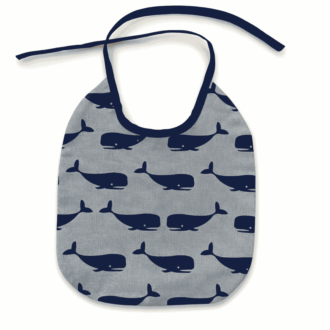 Handgemaakt slabbetje walvis print beige donkerblauw oceaan thema — Leonietje's