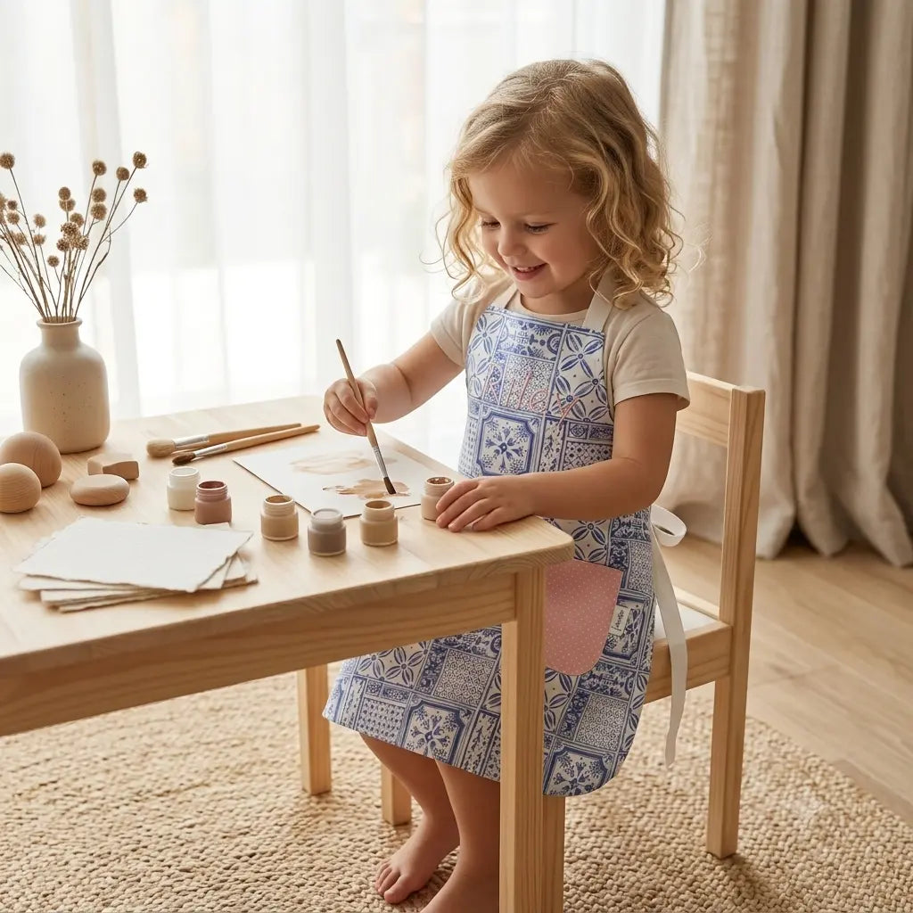 Handgemaakt kinderschortje peermodel met naam van Leonietje's – gepersonaliseerd katoenen schortje voor kleine chefs van 2 tot 5 jaar