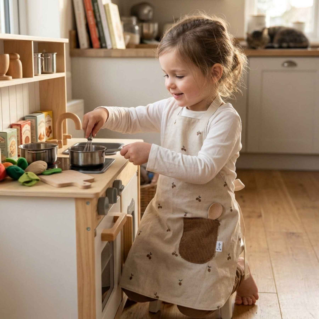 Handgemaakt kinderschortje met citroentjesmotief van Leonietje's – vrolijk katoenen schortje voor kleine koks en knutselaars van 2 tot 5 jaar