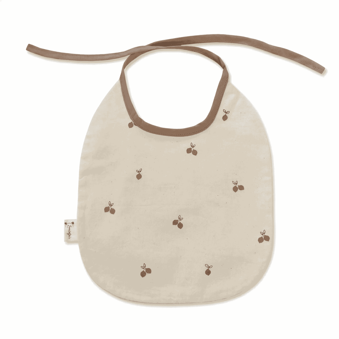 Handgemaakt slabbetje citroentjes print beige okergeel met oud roze biaisband — Leonietje's