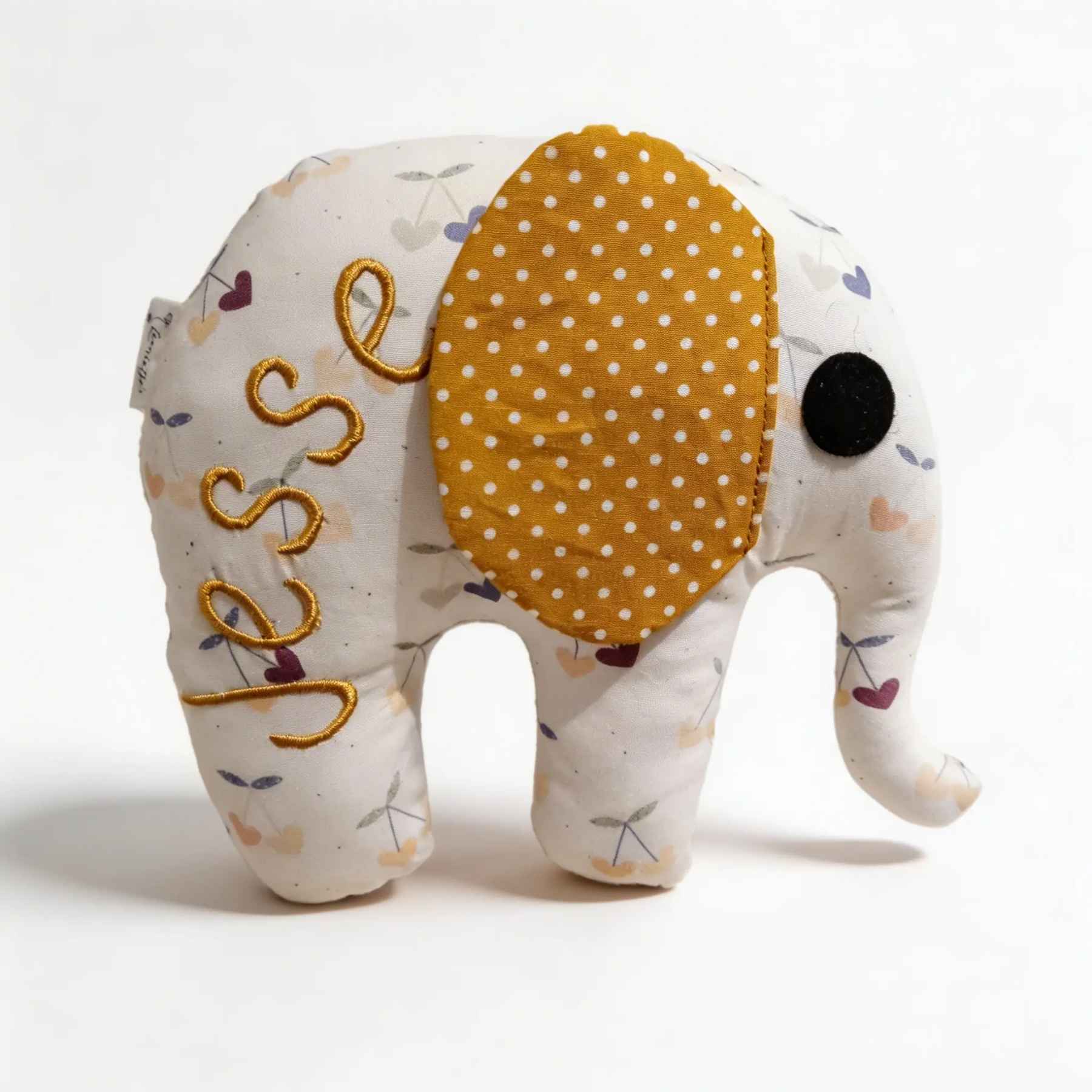 
Handgemaakte knuffel olifant met naam van Leonietje's – gepersonaliseerde baby knuffel met knisper oortjes