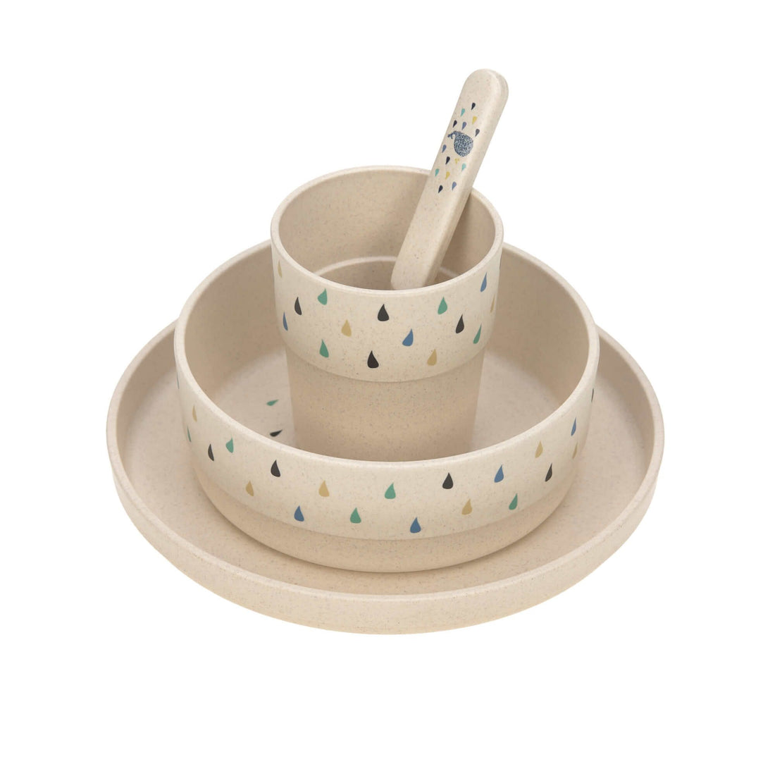 erviesset Little Water Walvis Lässig – duurzaam kinderservies met bord, kom, beker en lepel. te koop bij Leonietje's