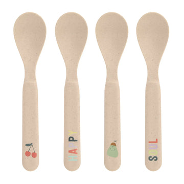 1. Lässig babylepels Happy Fruits Kersen – set van 4 lepeltjes met kersenprint
