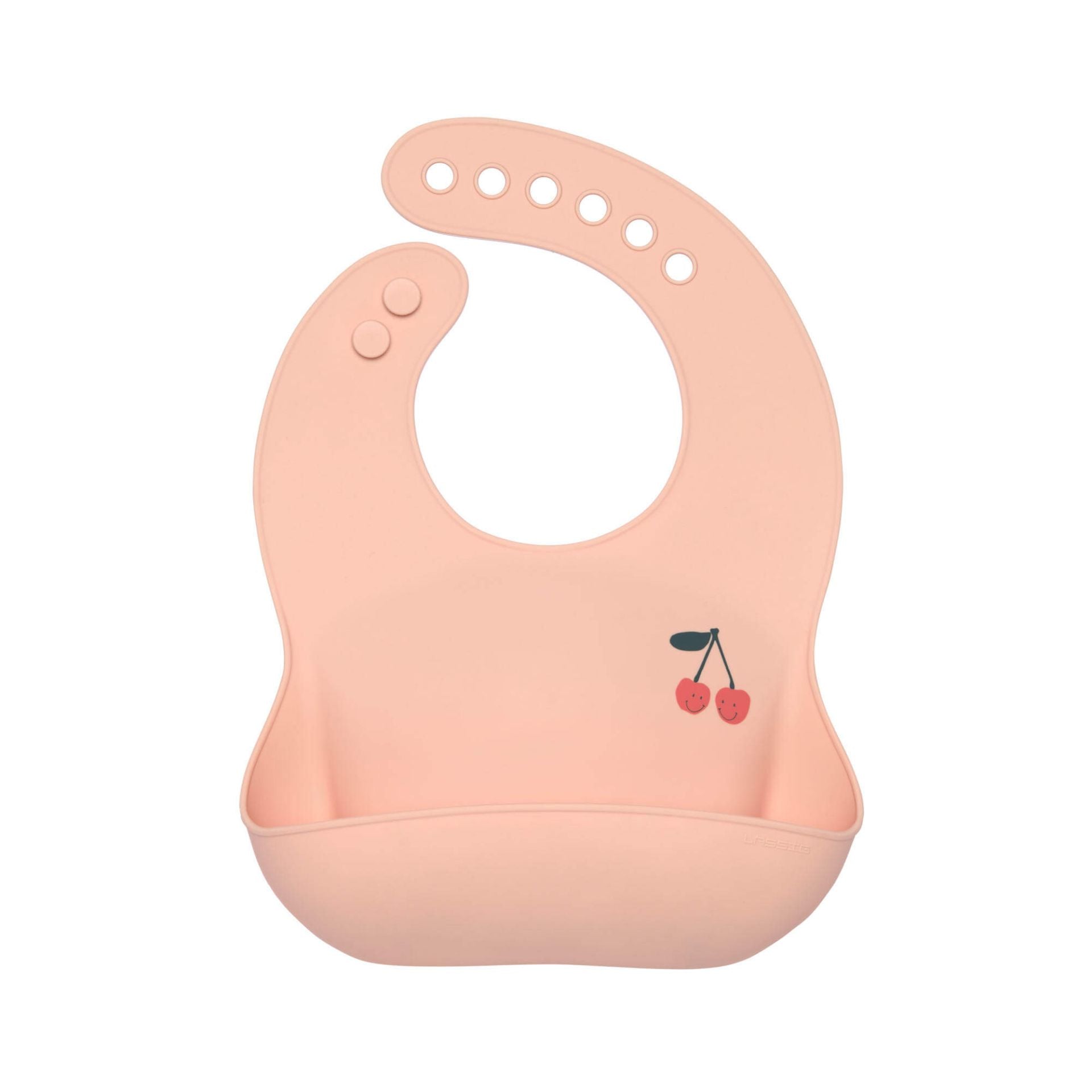 Lässig siliconen slab Happy Fruits Kersen – flexibel slabbetje met diepe opvangzak voor baby's van 6 tot 24 maanden